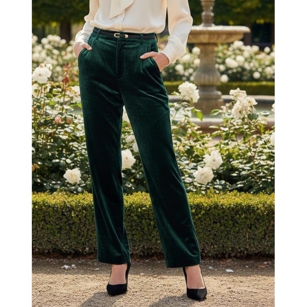 L'AGENCE Velvet Trousers Pants Women's Silk Blend Green High Waist Party Size 00